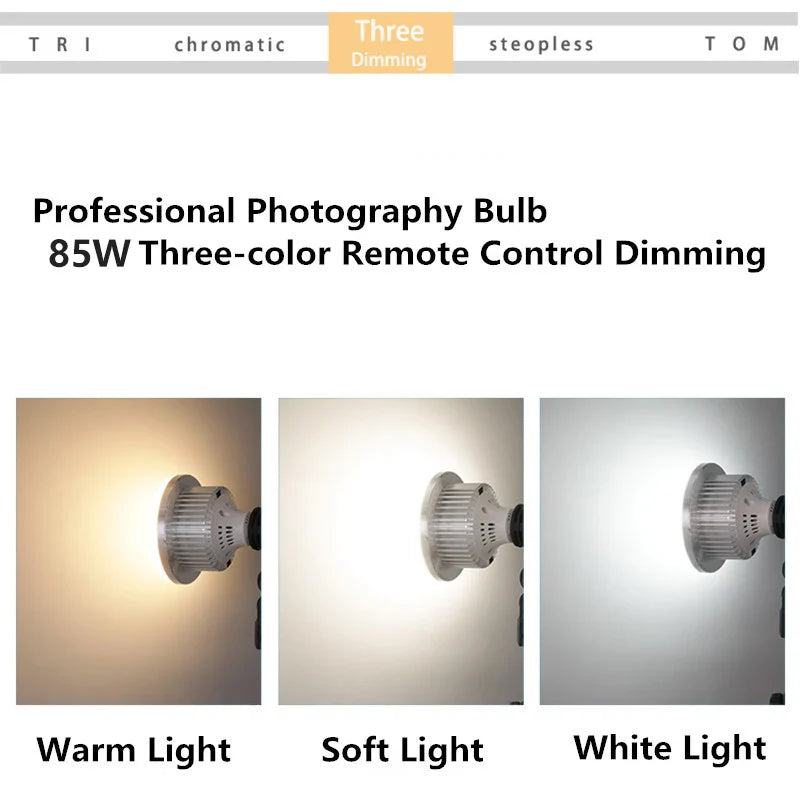85W E27 LED Photographic Lighting Bulb – Dimmable Daylight Lamp with Remote Control for Photo Studio Softbox