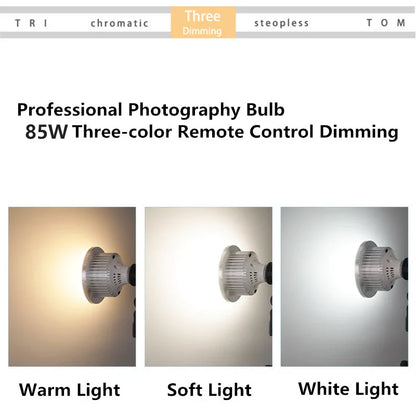 85W E27 LED Photographic Lighting Bulb – Dimmable Daylight Lamp with Remote Control for Photo Studio Softbox