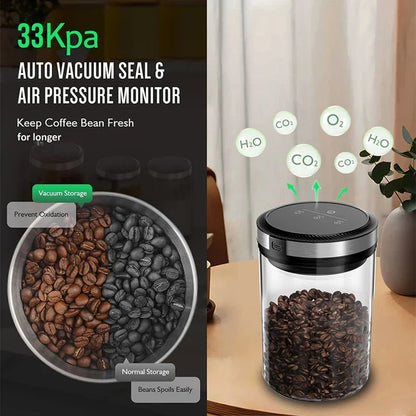 ABFU 1.6L Vacuum Coffee Canister — 33KPa Auto Vacuum with Airtight Lid & Touch Screen Storage Jar