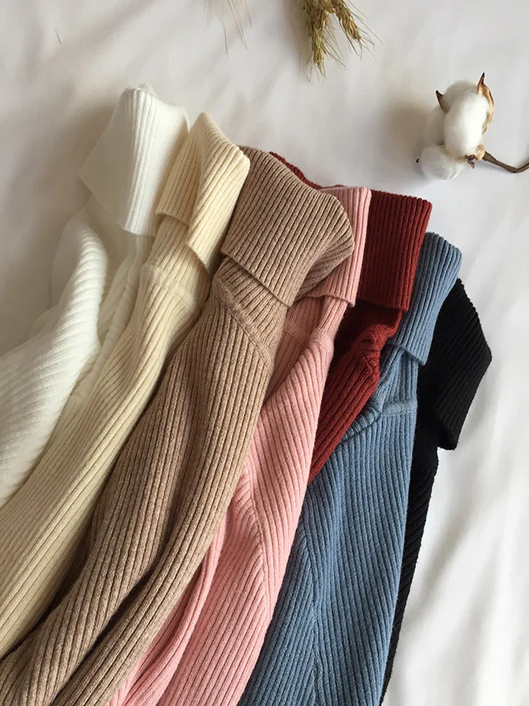 2024 Autumn Winter Thick Turtleneck Sweater for Women - Ribbed Knitted Pullover, Long Sleeve Slim Jumper, Soft and Warm
