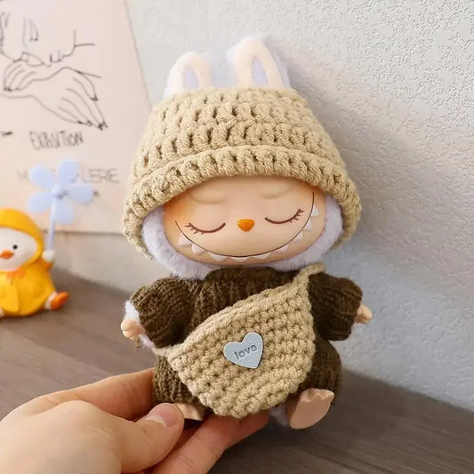 17cm Mini Plush Doll Clothes — Kpop EXO Labubu Idol V1 V2 Outfit Set with Sweater & Headband, Doll Accessories Gift
