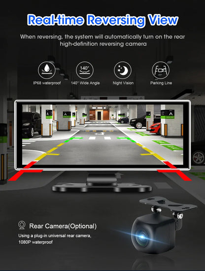 11.26-inch 4K Car DVR Dash Cam – Dual Lens Wireless CarPlay & Android Auto, GPS Navigation, 5G WiFi, FM, AUX Video Recorder Monitor