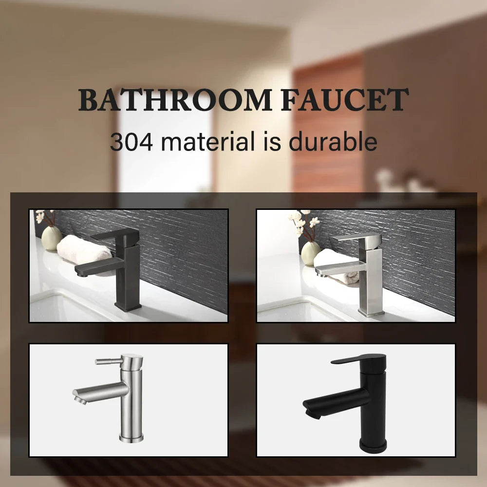 Matte Black Basin Sink Faucet - Deck Mounted Hot & Cold Water Mixer Tap for Bathroom Lavatory Sink (Hose Not Included)