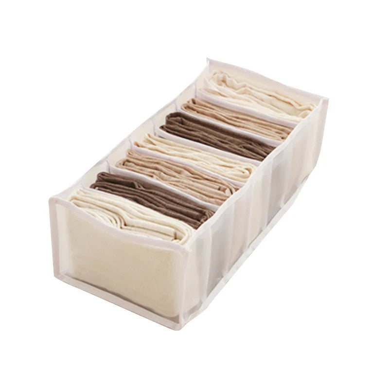 7-Grid Jeans Storage Box — Closet & Wardrobe Drawer Organizer for Clothes, Pants, and Socks Separation