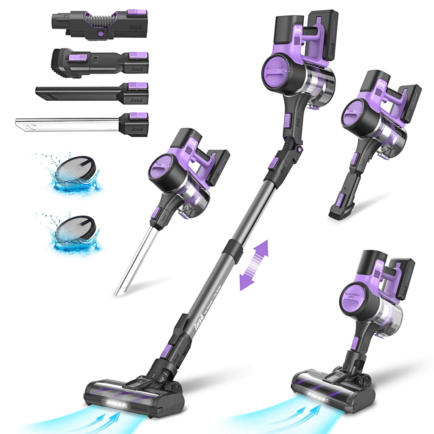 INSE S10 Cordless Vacuum Cleaner - 6 in 1 Stick Vacuum with 30Kpa 350W Suction, Max 50 Min Runtime Rechargeable Vacuum