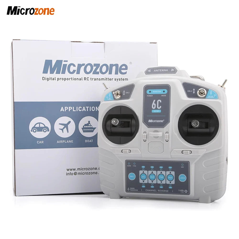 MicroZone MC6C-Mini V2 2.4G 6CH RC Controller — MC7RB Receiver for Fixed-Wing, Car, Boat & Airplane Toys