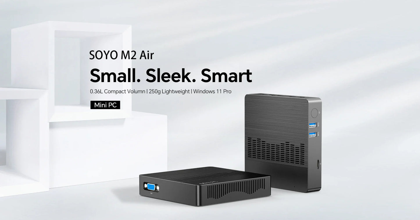 SOYO M2 Air Mini PC — Intel N4000, 6GB RAM, 128GB eMMC, Windows 11 Pro, Compact Desktop for Home, Business & Gaming