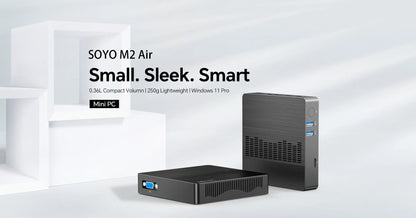 SOYO M2 Air Mini PC — Intel N4000, 6GB RAM, 128GB eMMC, Windows 11 Pro, Compact Desktop for Home, Business & Gaming