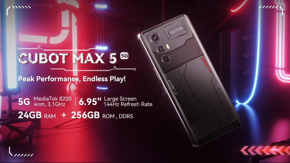 CUBOT MAX 5 5G Smartphone | 6.95" 144Hz Screen, MTK Dimensity 8200, 24GB RAM, 256GB ROM, 100MP Camera, Android 14
