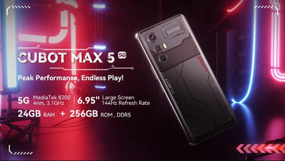 CUBOT MAX 5 5G Smartphone | 6.95" 144Hz Screen, MTK Dimensity 8200, 24GB RAM, 256GB ROM, 100MP Camera, Android 14