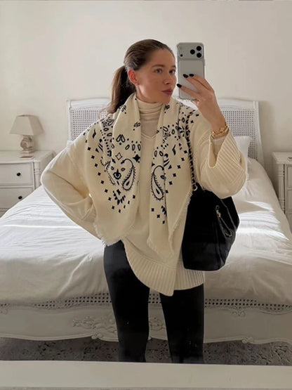 Printed Tassel Scarf for Women – Lightweight Soft Spring Autumn Windproof Shawl Neckwear Casual Fashion Accessory