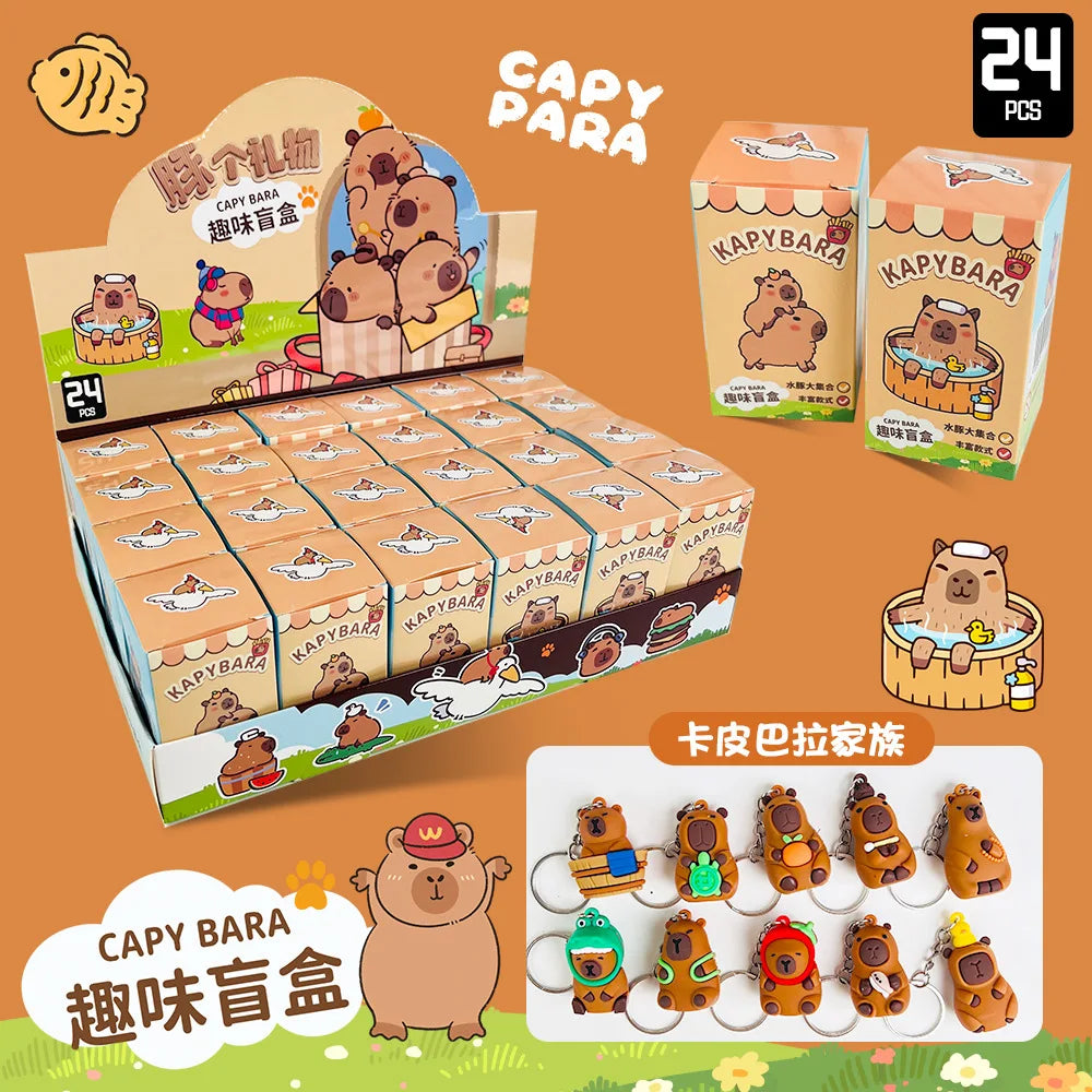 24pcs Capybara Blind Box Keychain — Cute Snot Bear Mystery Figures for Bags, Backpacks & Decorations