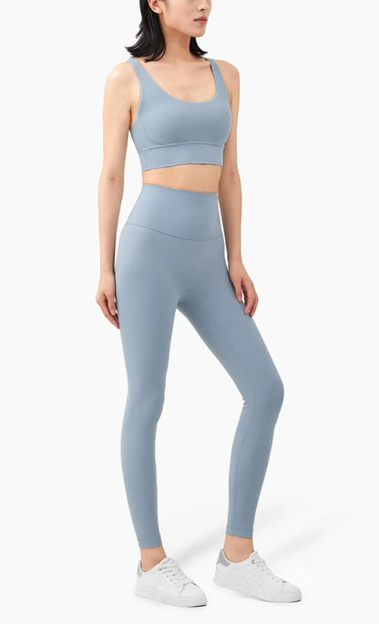 Summer 2 Piece Women's Yoga Tracksuit - Cross-Back Nylon Top and Leggings Athletic Set for Pilates and Fitness