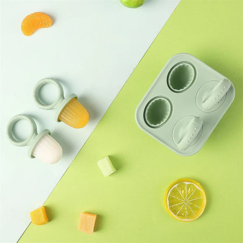 4/6 Cavity Baby Teething Ice Cream Mold – Silicone Freezing Milk Popsicle Stick Maker for DIY Homemade Summer Treats & Kitchen Use