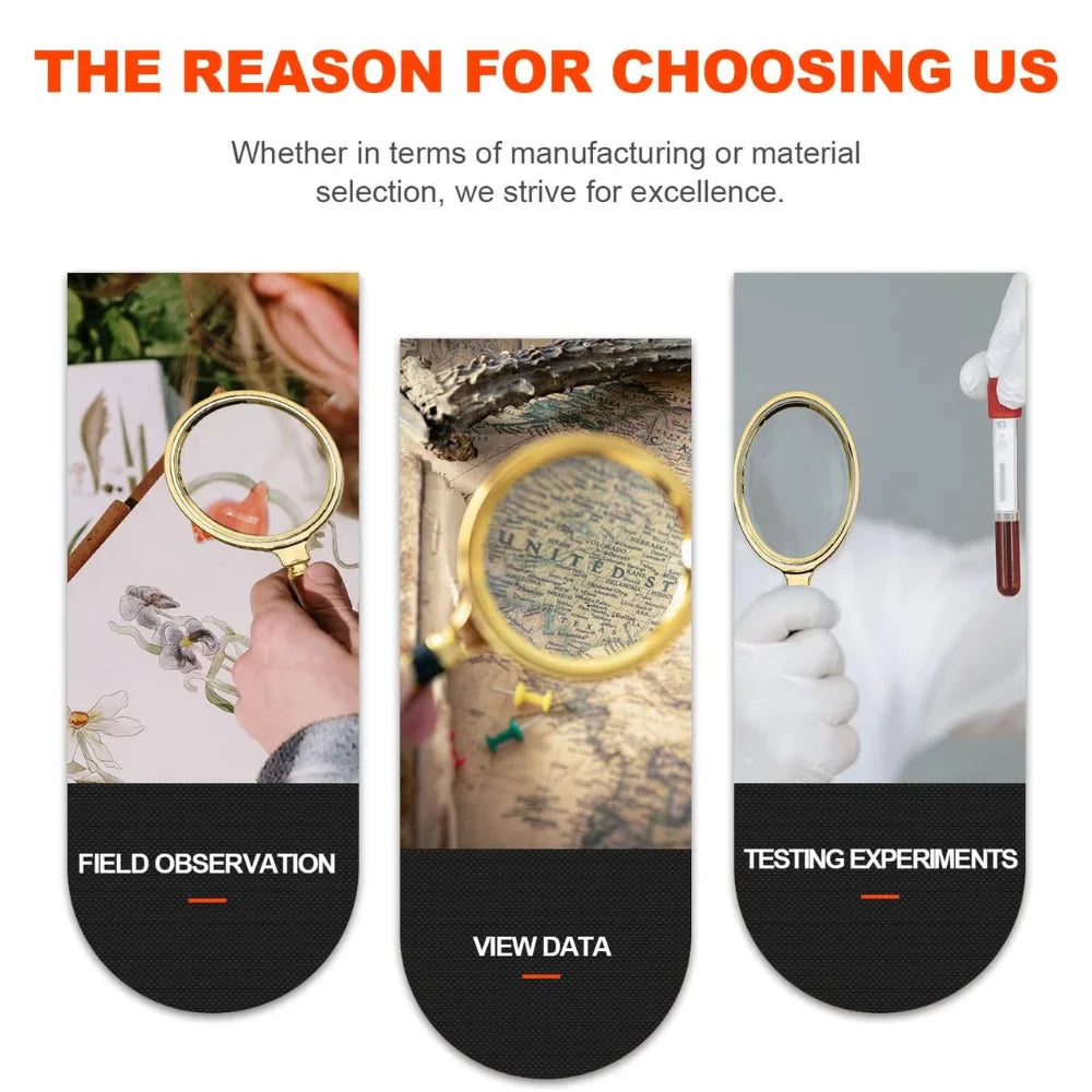 10X Handheld Magnifying Glass with Wooden Handle – 60/70mm Reading Loupe for Home, Learning & Fault Finding Inspection