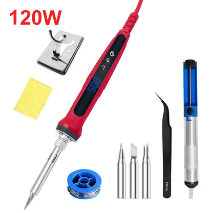 80W Soldering Iron Kit – Adjustable Temperature with LCD, Ceramic Heater, Soldering Tips & Tweezers
