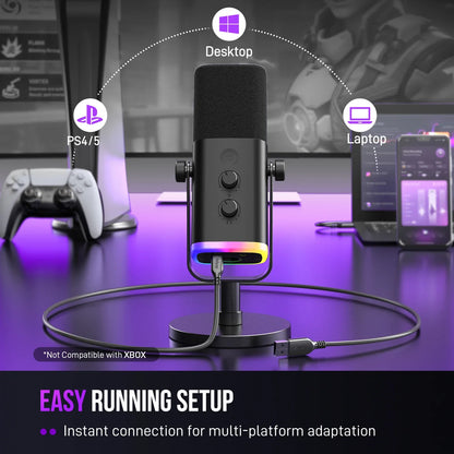 FIFINE AmpliGame AM8 USB/XLR Dynamic Microphone – RGB Control, Headphone Jack, Mute Button for PC Gaming, Recording, and Streaming