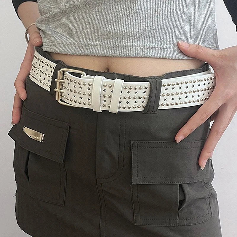 Punk Girl Bullet Rivet Belt — Goth-Inspired Leather Waistband, Fashionable Statement Accessory