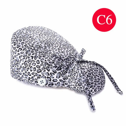 Adjustable Surgical Scrub Cap with Buttons – Ponytail Bouffant Nursing Turban Hat for Women & Men