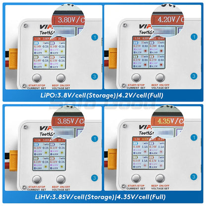 VIFLY ToothStor 4-Port 2S Balance Charger – LCD Display with Storage Mode for LiHV/LiPo RC FPV Racing Drone Batteries