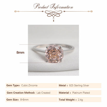 Potiy 2ct Octagon Rose Cut Morganite Pink CZ Solitaire Ring – 925 Sterling Silver Women’s Jewelry Gift with Certificate