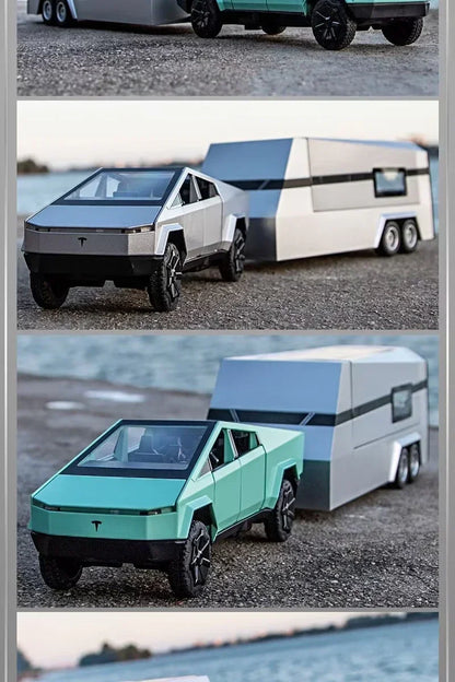 1:32 Tesla Cybertruck Diecast Alloy Model Car with Sound & Light – Off-Road Truck Toy Gift for Kids with Carrying Suitcase
