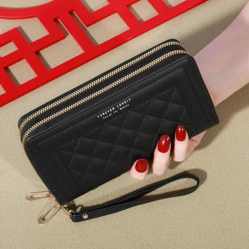 Long Women’s PU Leather Wallet – Double Zipper Clutch with Tassel, Card Holder & Coin Purse