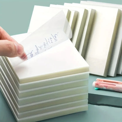 50 Sheets Transparent Waterproof Sticky Notes – Self-Adhesive Memo Pads for School & Office Use, Clear Stationery Notepad Supplies