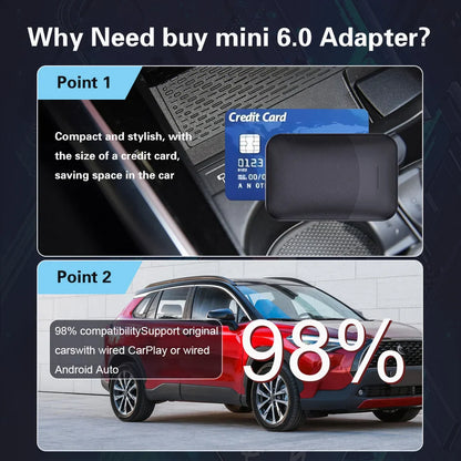 Wireless CarPlay Mini 6.0 Adapter – Small Box for Android Auto, Plug and Play Dongle with Bluetooth WiFi, Compatible with Ford, Toyota, Volkswagen