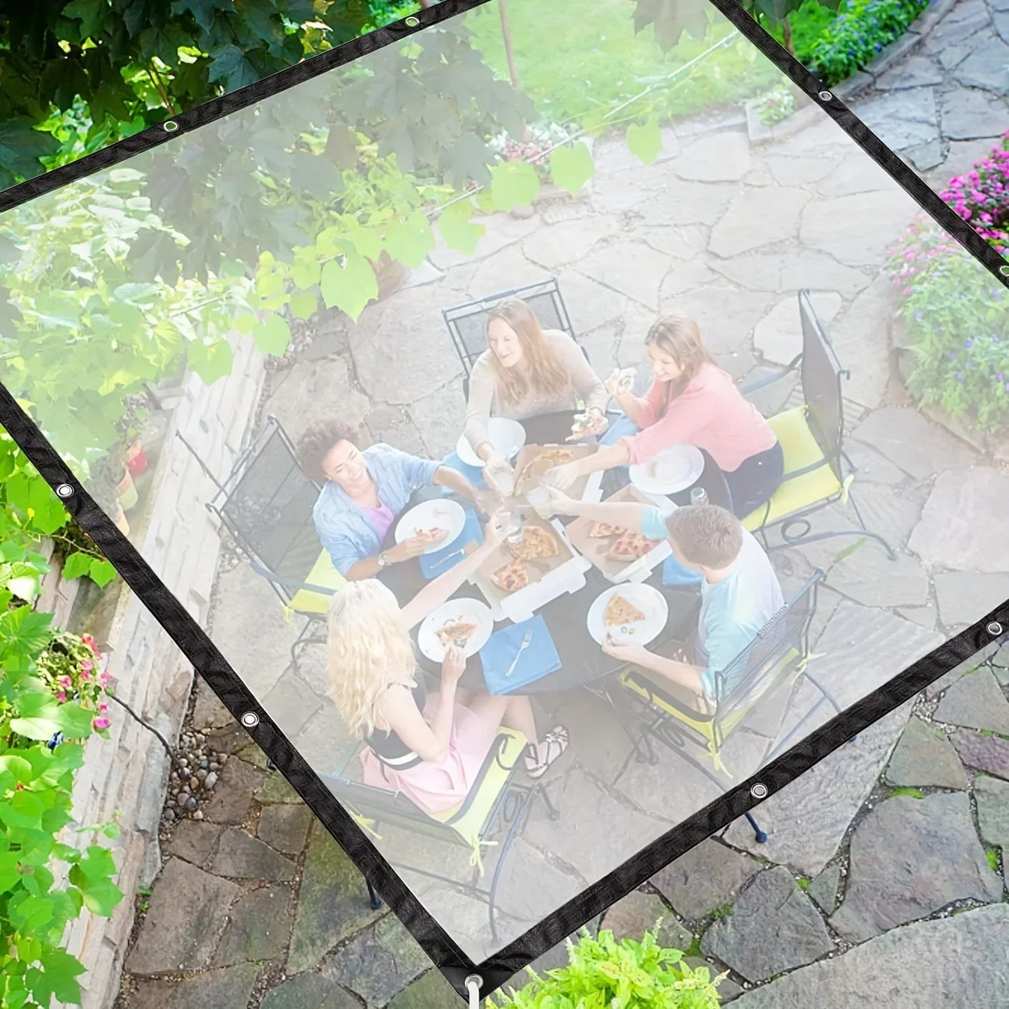Clear Waterproof Polyester Tarp – Reinforced Grommet Cover for Garden, Patio & Outdoor Protection