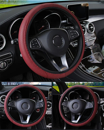 Universal Car Steering Wheel Cover - Microfiber Leather, Anti-Slip & Breathable, Fits 37-39cm Steering Wheels