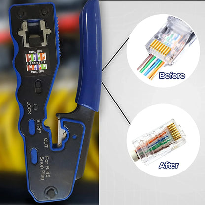 ZoeRax Pass-Through RJ45 Crimping Tool — All-in-One Crimper & Cutter for Cat6a/Cat6/Cat5 8P8C Ethernet