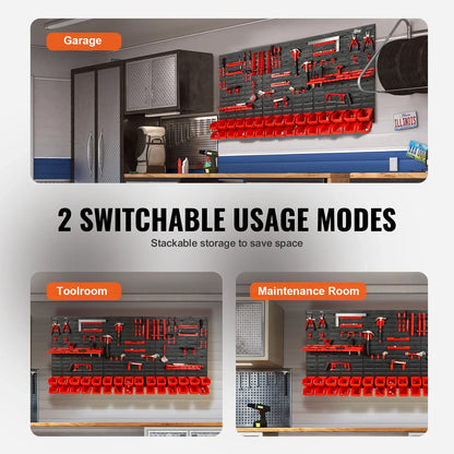 VEVOR Wall-Mounted Storage Bins — 30/48-Bin Garage Organizer with Hooks