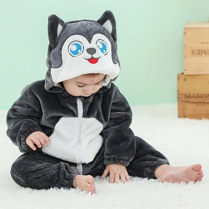 Cartoon Flannel Baby Romper – Unicorn, Rabbit & Dinosaur Pajamas, Cotton Kigurumi Jumpsuit for Boys & Girls