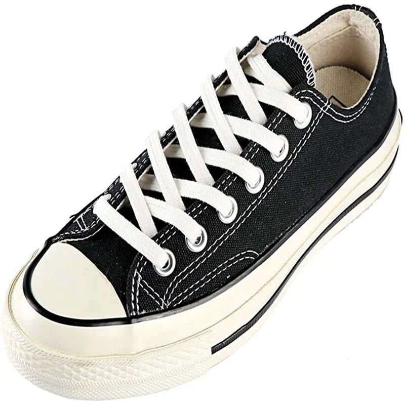 Cotton Flat Shoelaces for Sneakers — Classic Canvas Shoe Laces for Women & Men, 1 Pair, White/Black/Beige