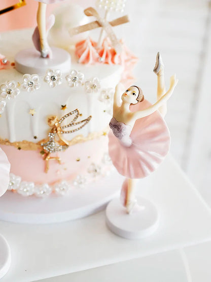 Ballerina Girl Cake Decoration - Pink White Hairball Balloon Cake Toppers for Wedding Birthday Party Decor - Kids' Favor for Baking