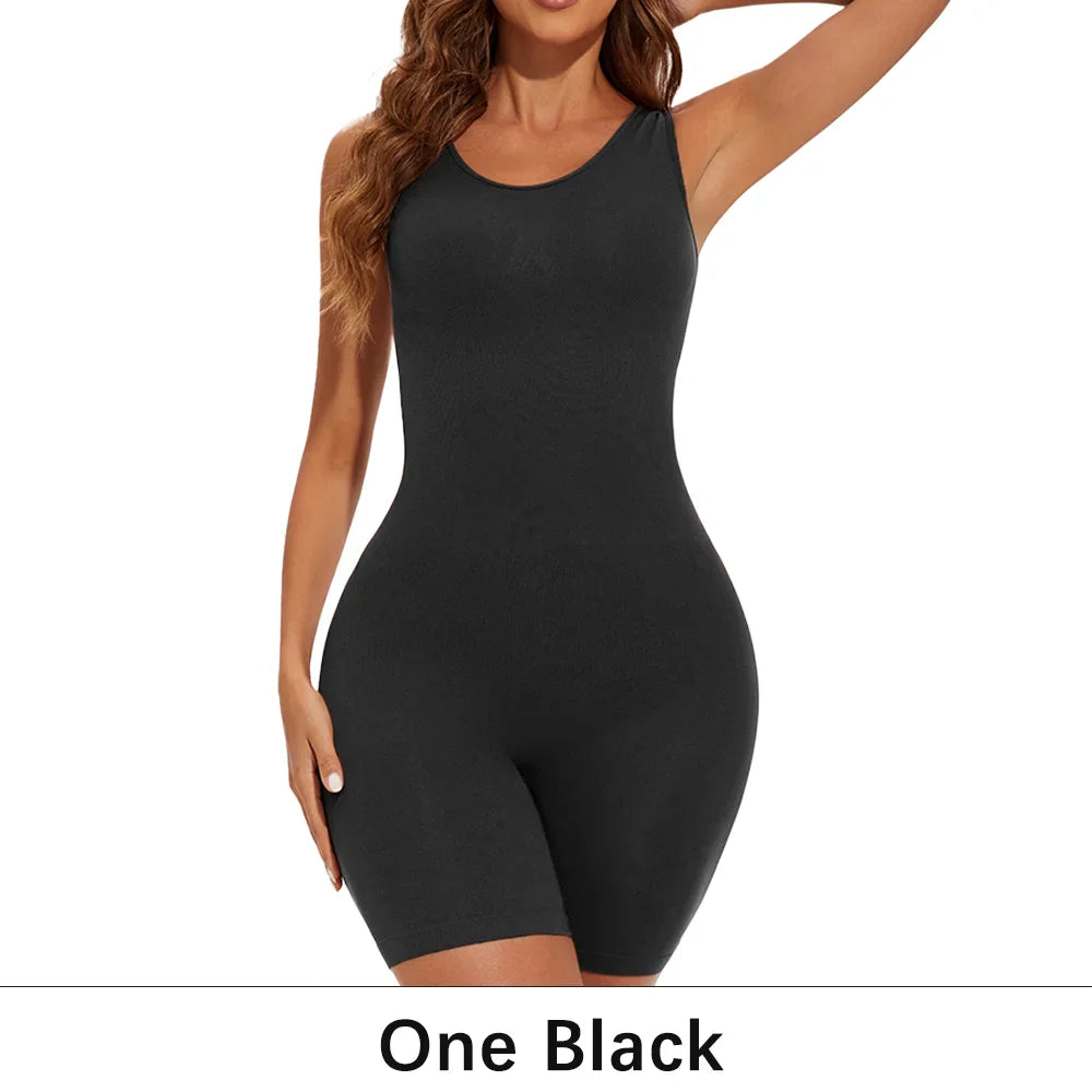 POKARLA Sexy Full Coverage Bodysuit – Seamless Thigh Slimming Wide Shoulder Shapewear Jumpsuit