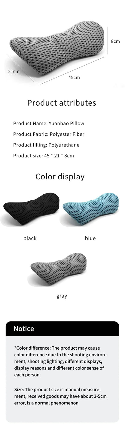 Breathable Memory Foam Lumbar Pillow — Car & Bed Cushion for Waist Support and Sleeping Comfort