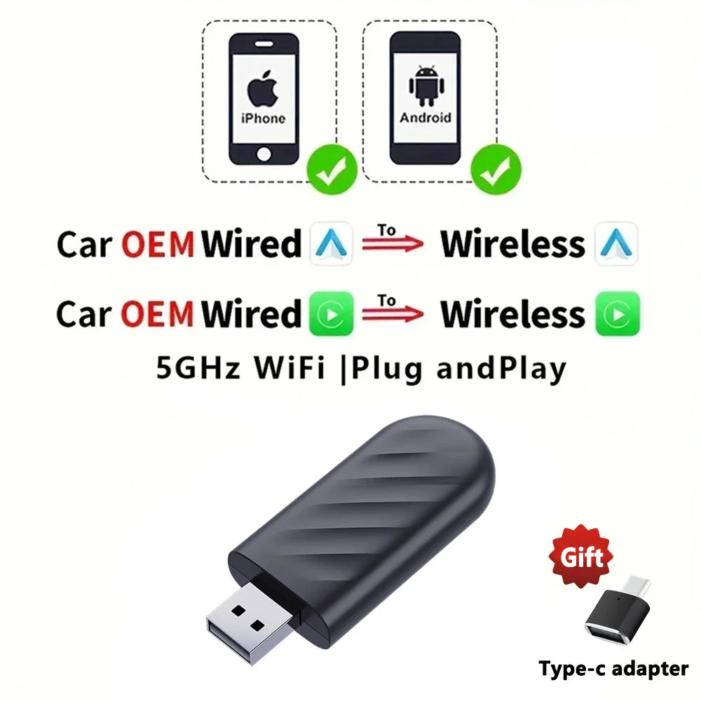EKIY 2-in-1 Mini Wireless CarPlay & Android Auto Adapter for Cars with Wired Systems