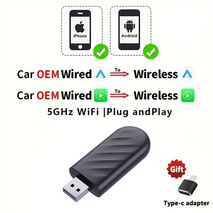 EKIY 2-in-1 Mini Wireless CarPlay & Android Auto Adapter for Cars with Wired Systems