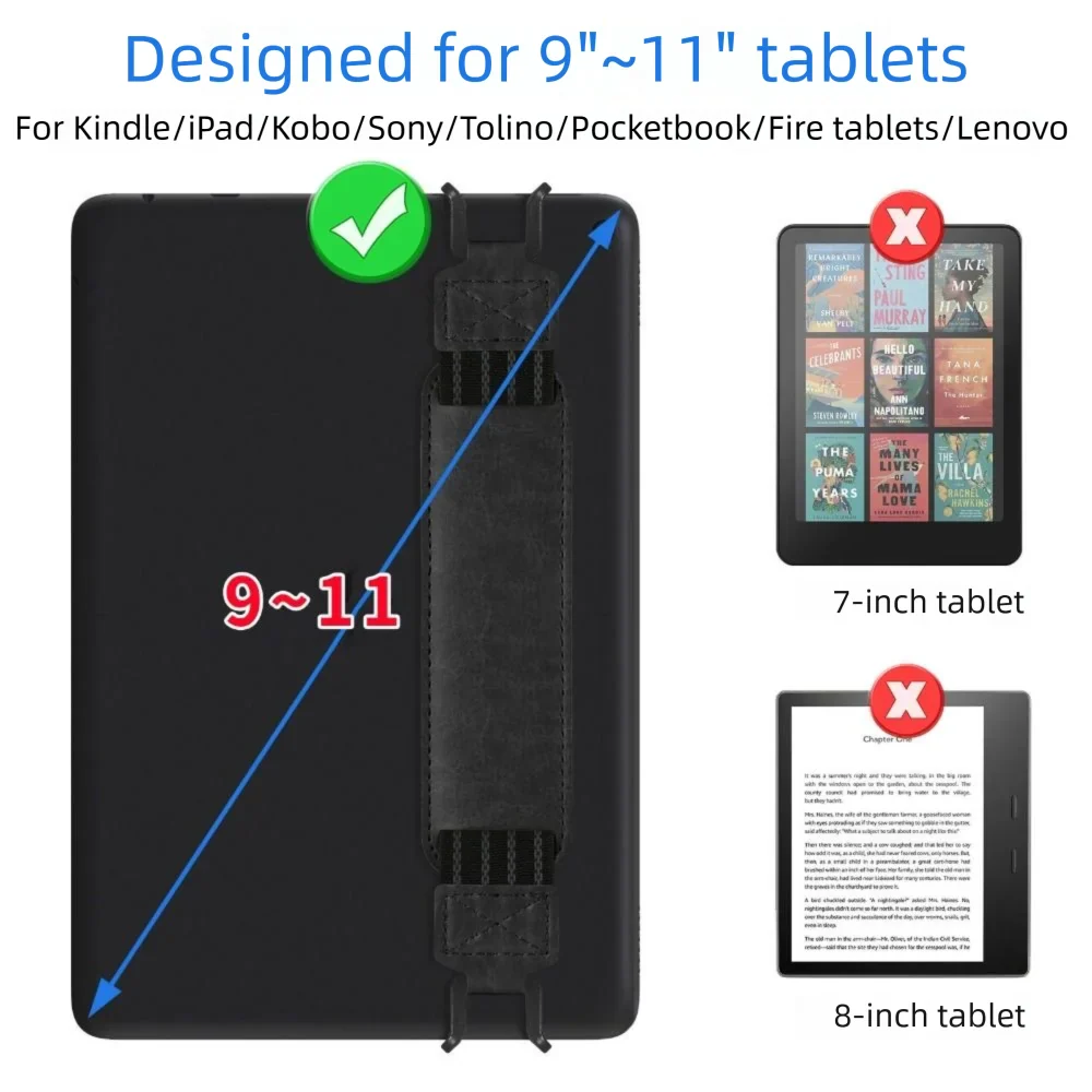Leather Tablet Hand Strap — Elastic Anti-Drop E-Reader Holder for Kindle, iPad, Kobo, Sony, Pocketbook, Lenovo