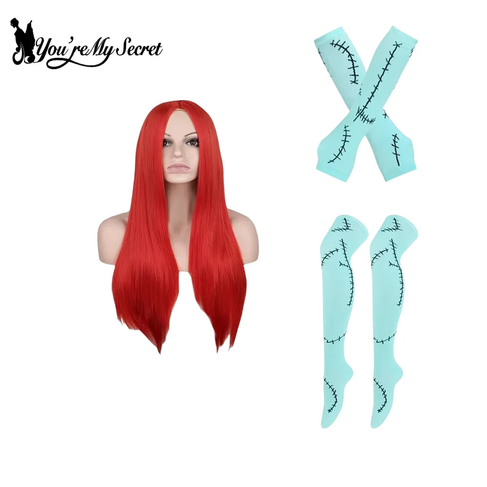 Sally Halloween Cosplay Dress Set - Long Sleeve Party Costume with Wig & Socks