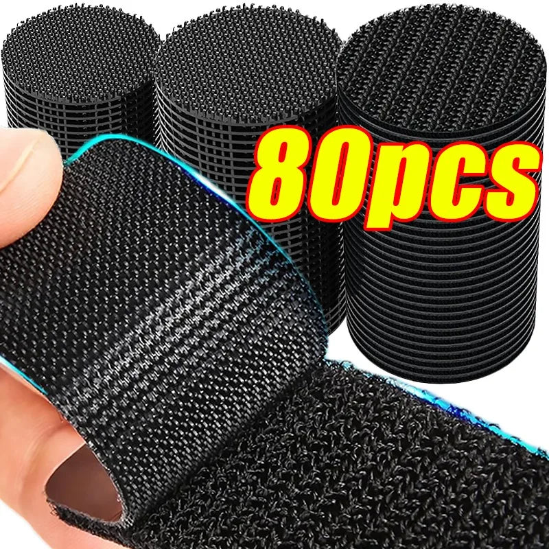 Strong Carpet Fixing Stickers – Self-Adhesive Touch Fastener Grip Tape, Double-Faced Black Mat Patch for Home Floor, Anti-Skid