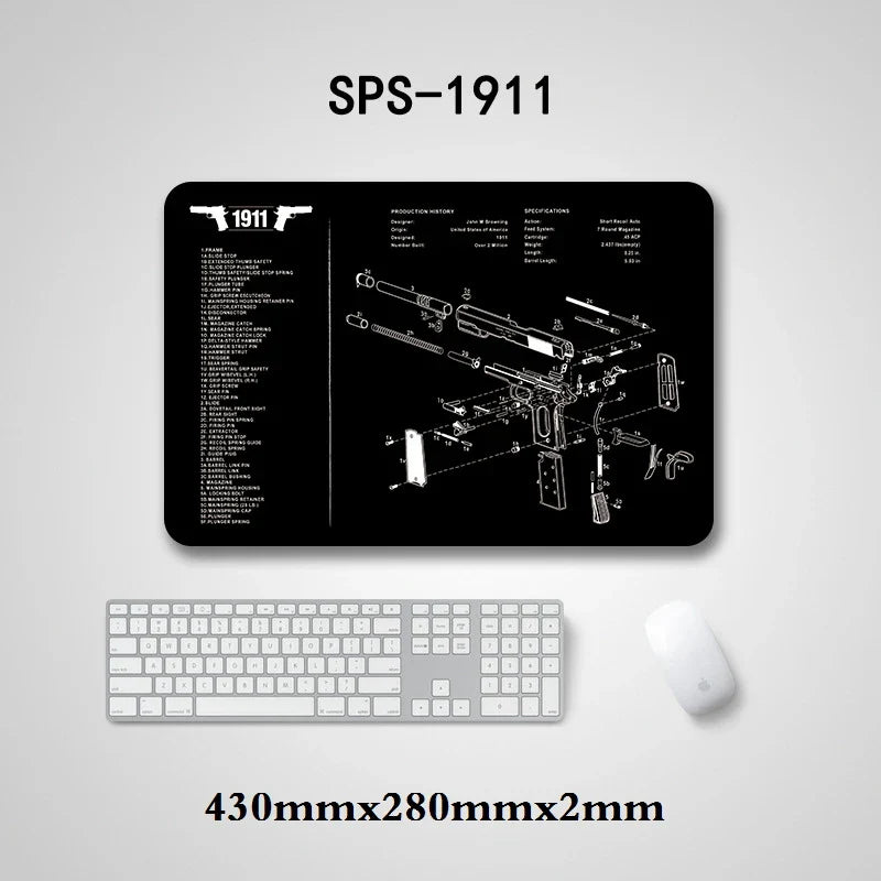 Gun Cleaning Mat with Parts Diagram & Instructions – Armorers Bench Mat, Mouse Pad, Repair & Build Tool for Glock 17, Beretta M9, 1911