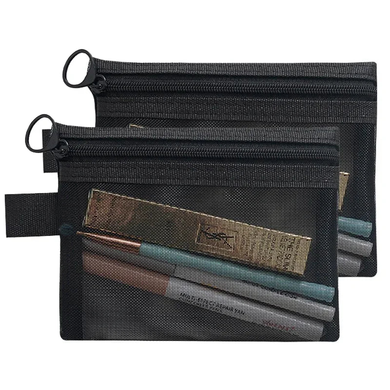1/3pcs Mesh Clear Cosmetic Bags — Small & Large Black Makeup Travel Organizer Pouches for Toiletries & Lipstick Storage