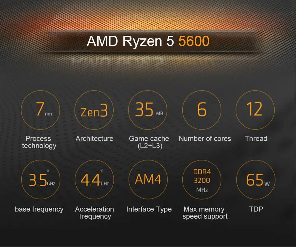 AMD Ryzen 5 5600 CPU Processor - 6-Core, 12-Thread, 3.5GHz, 32MB L3 Cache, 7NM, Socket AM4 (No Fan)
