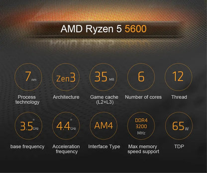 AMD Ryzen 5 5600 CPU Processor - 6-Core, 12-Thread, 3.5GHz, 32MB L3 Cache, 7NM, Socket AM4 (No Fan)