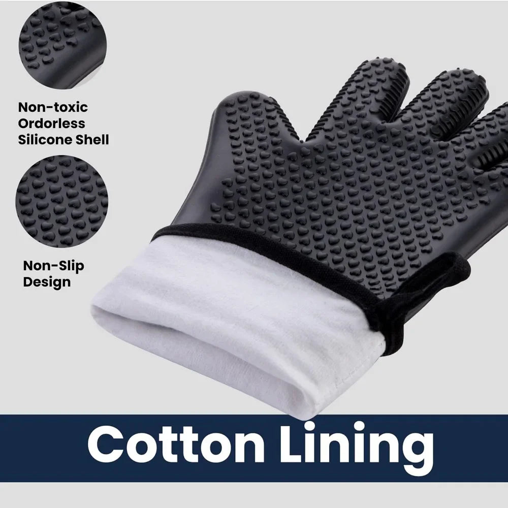 Heat-Resistant Silicone Gloves – Non-Slip Oven Mitts for Kitchen, BBQ, Baking & Cooking with Canvas Stitching