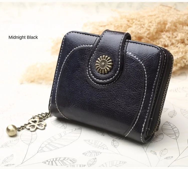 Women’s PU Leather Wallet — Short Hasp Coin & Card Holder, Small Money Bag Clutch in Blue & Red