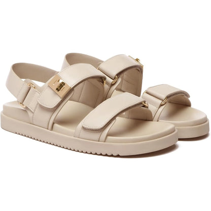Women’s Flat Leather Sandals – Adjustable Double Strap Slip-On Comfort Footbed Shoes